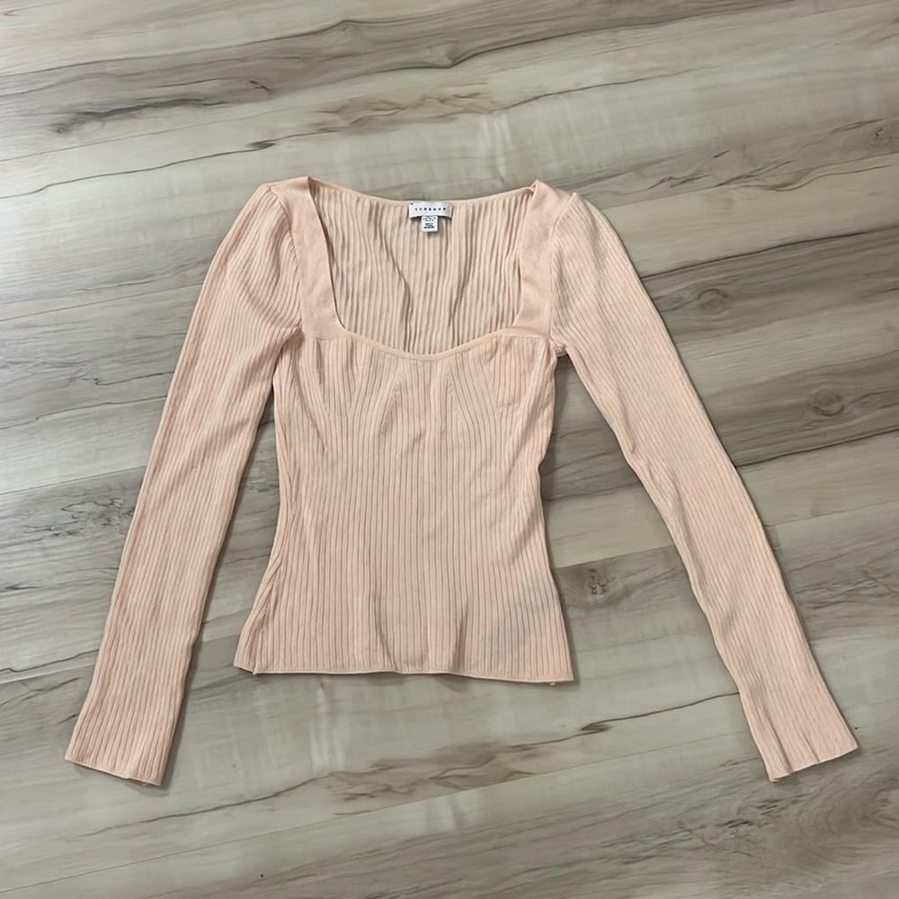 Top Shop peachy pink stretch knit top size US 4-6
